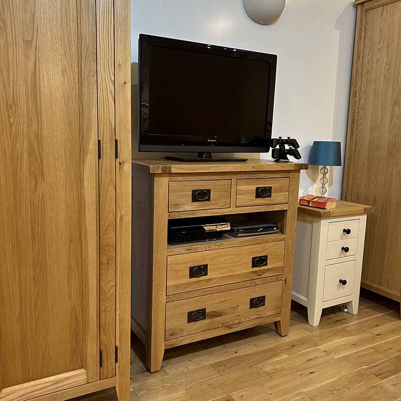 solid light oak 4 drawer media chest