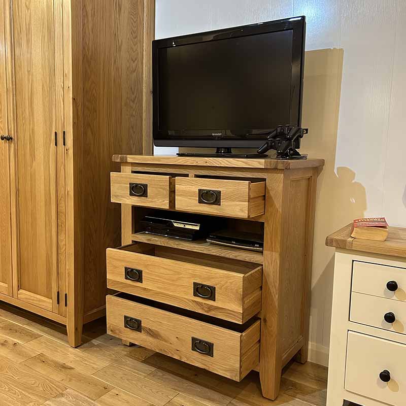 solid oak 4 drawer media chest